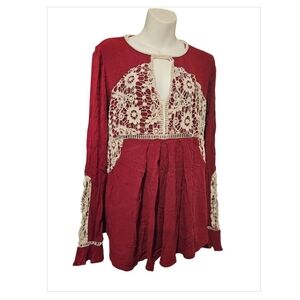 Long Sleeve Top Crochet Embroidery Boho Blouse